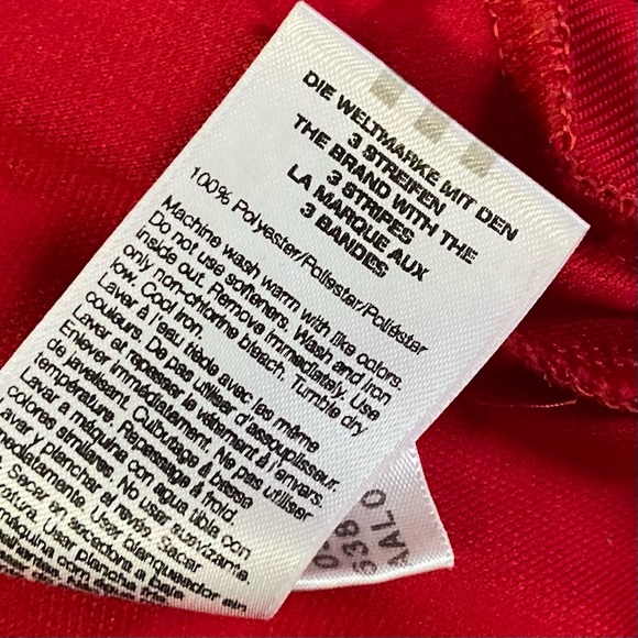 Adidas unisex red, white 3 stripes long sleeve zip up track top. Size XL. Used. - Picture 7 of 10